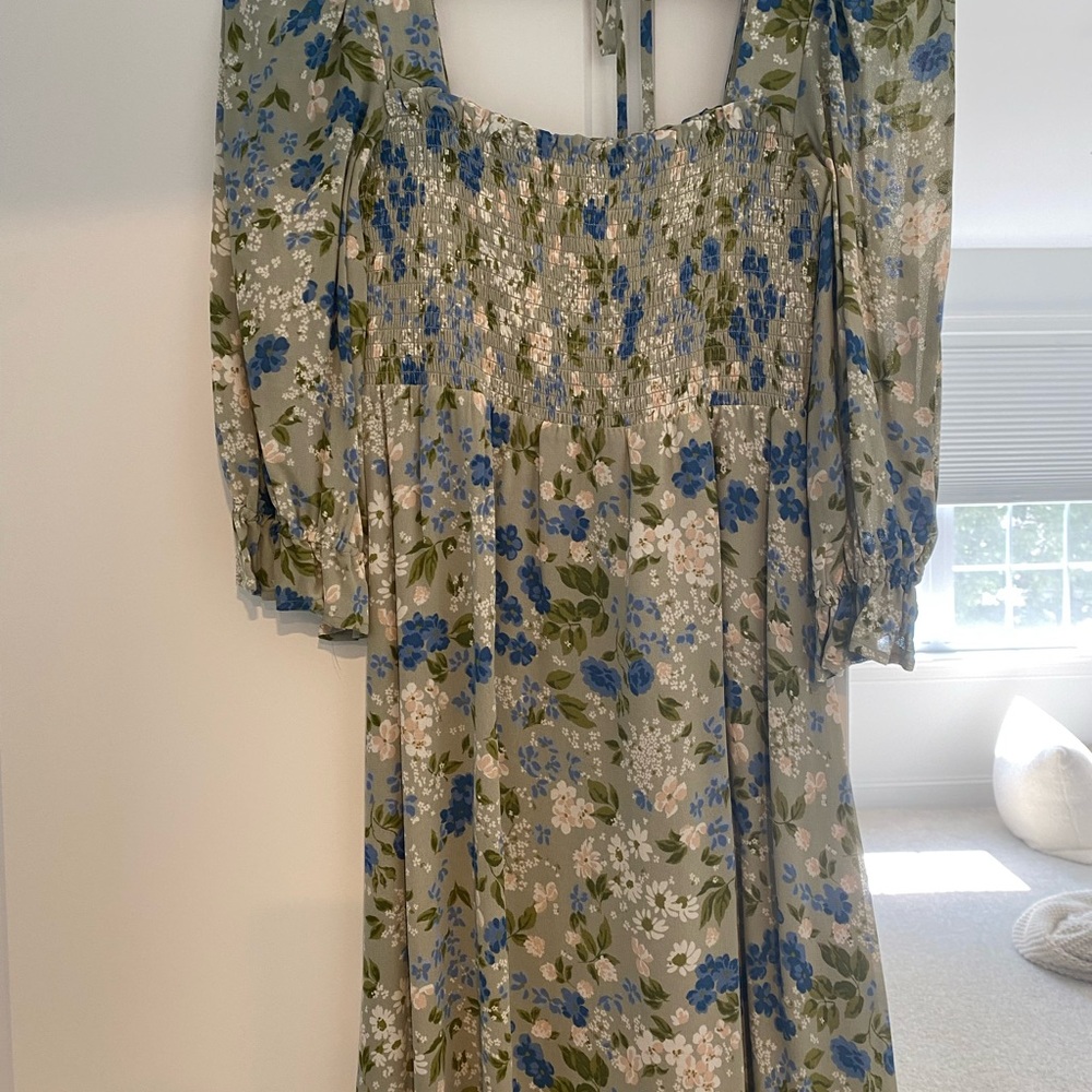Reformation Floral Midi Dress in Blue and Green